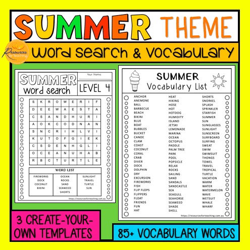 Summer Word Search and Vocabulary | Resources for Teaching Australia